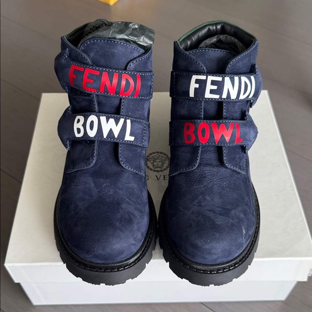 Fendi Kids Logo Strap Boots IT 31 / US 13 New Authentic